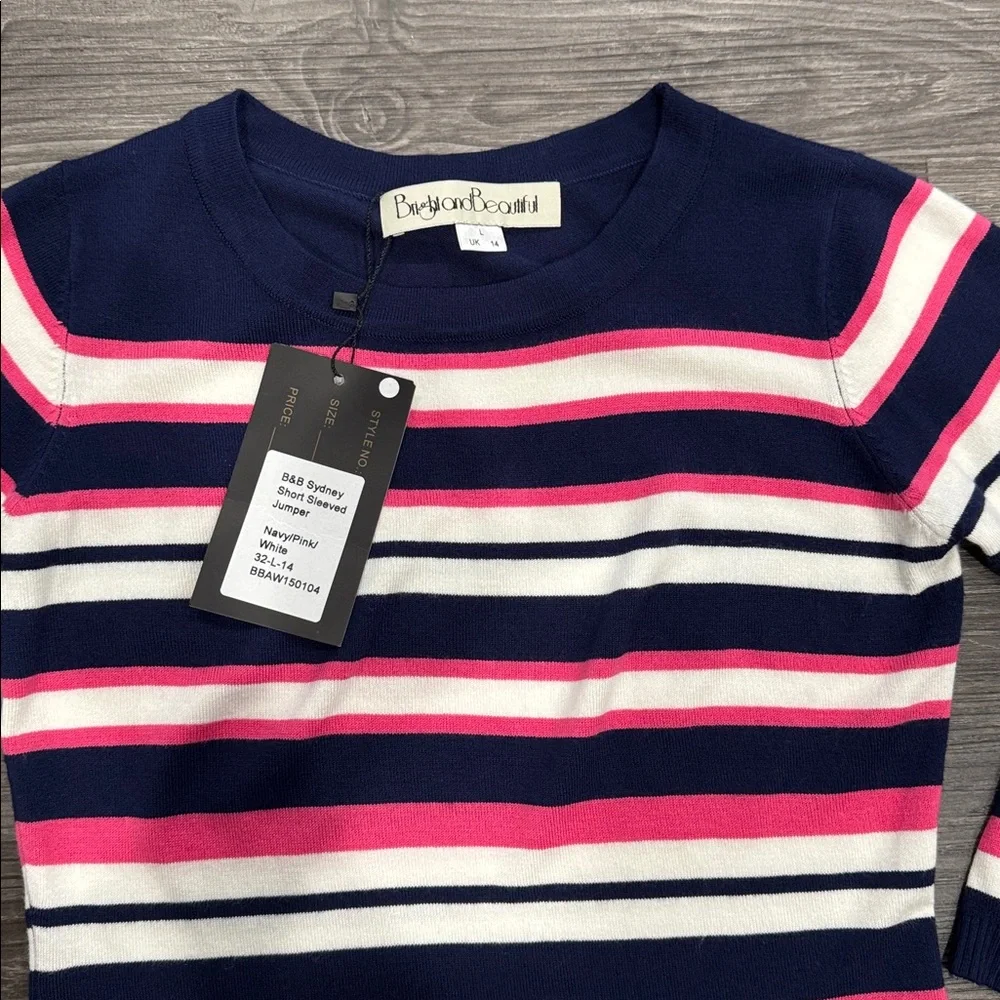 NWT Retro Bright and Beautiful Striped Sweater Size UK 14 US 10 *Runs Small NEW - Picture 2 of 6